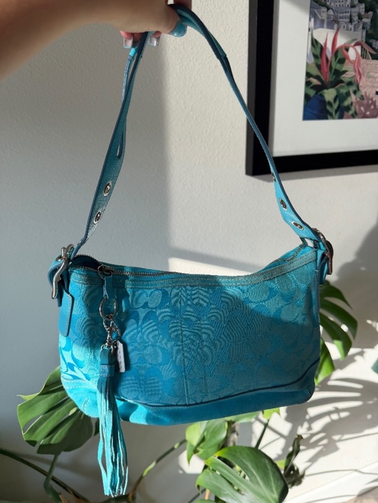 ?HTF Coach Y2K Soho East West Turquoise Jacquard Suede Demi 